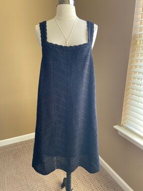 Black Crochet A-Line Sundress - Women's Size Large Festivals, Vacation